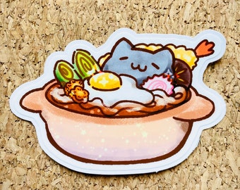 Udon Noodle Cat Vinyl Sticker, Cute Japanese Food Art