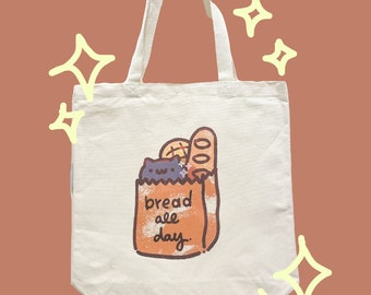 Funny Relatable Cat Canvas Tote Bag,Cute Bread Reusable Bag,Aesthetic Grocery Shopping Bag,Eco Friendly,Organic Cotton, Gift for Bread Lover