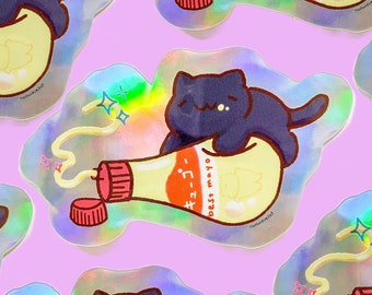 Mayo Cat Holographic Sticker, Japanese Food, Waterproof Vinyl