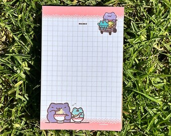 Ramen Frog Cat Memo Pad | Kawaii Stationery, Asian Food Art