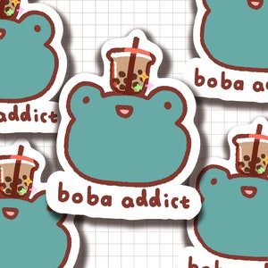 Boba Frog Vinyl Sticker / Cute Food Sticker for Laptop Waterbottle / Kawaii Asian Food Art