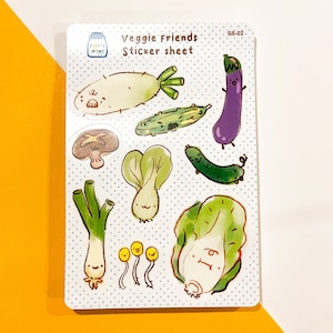 Asian Vegetable  Sticker Sheet | Cute Stickers for Journals Notebook Diary| Grocery Stickers
