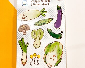Asian Vegetable Matte Sticker Sheet | Cute Journal Stickers