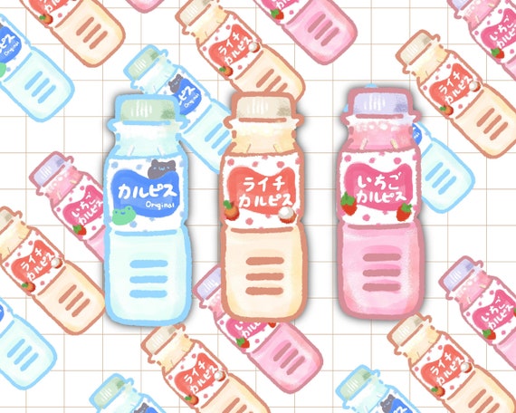 Kawaii Yogurt Drink Stickers: Japanese Food Art, Laptop Decals (Set of 3)