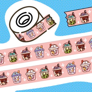 Boba Drink Washi Tape / Cute Pink Stationery / Kawaii Drink Sticker Tape for Journal