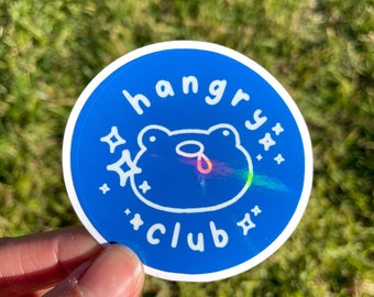 Hangry Club Frog Sticker: Funny Holographic Waterproof Vinyl Decal