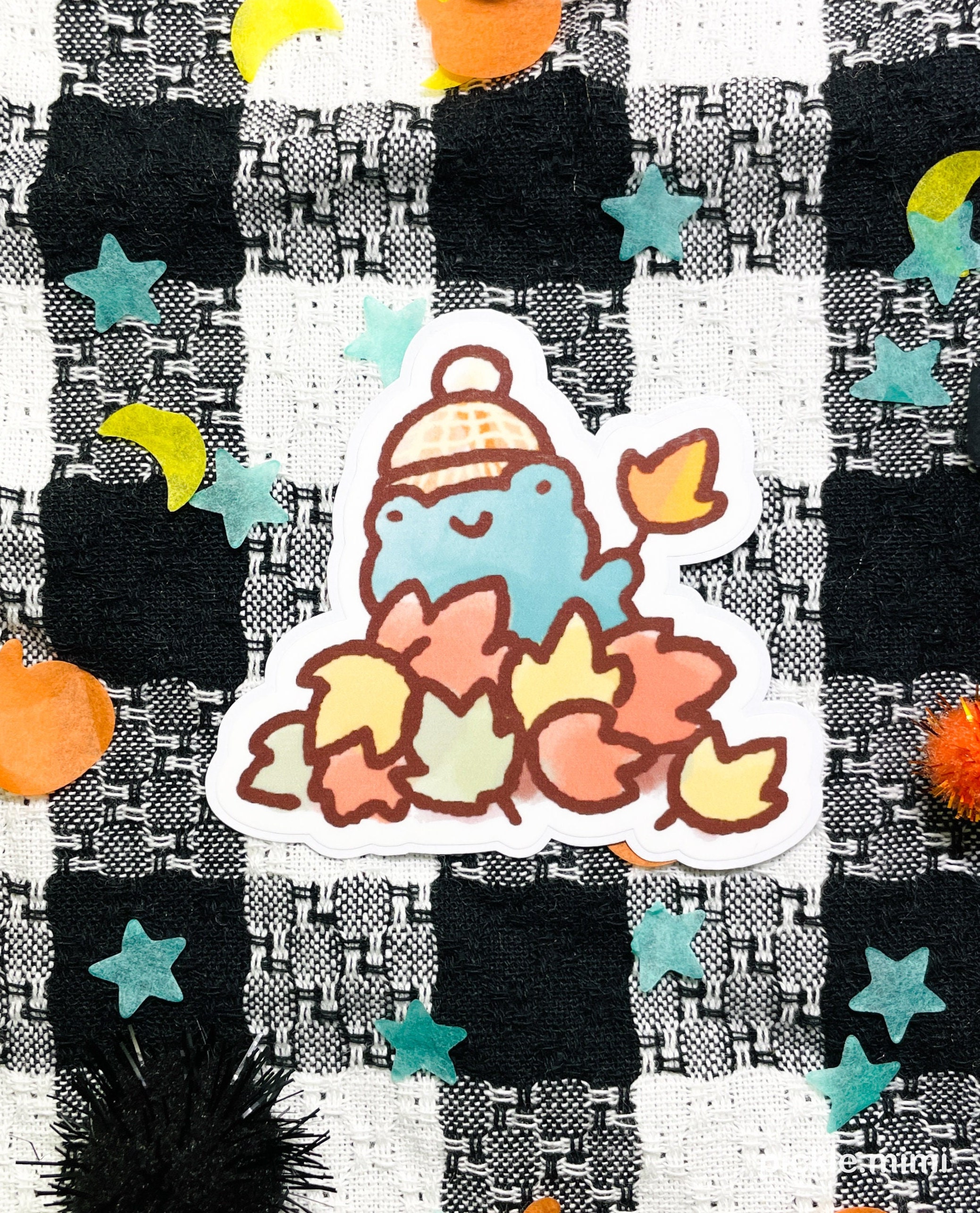 Cute Frog Fall Sticker, Waterproof Vinyl Maple Leaf Kawaii Decal - Etsy