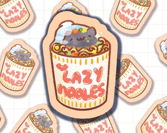 Cup Ramen Cat Holographic Sticker - Cute Waterproof Vinyl