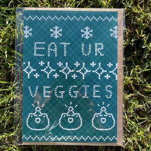 Cute Kawaii Christmas Cards / Funny Xmas Greeting Cards / Aesthetic Holiday Physical Cards / Ugly Sweater Cards