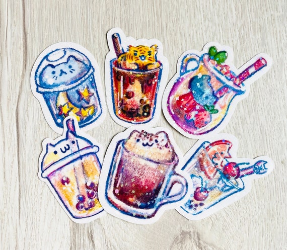 Cute Cat Boba Sparkly Stickers / Holographic Die-cut Kitty Stickers for  Laptop Phone Decor / Kawaii Stickers / Colorful Animal Sticker