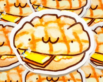Polo Bao Cat Vinly Sticker, Pineapple Bread Waterproof Sticker, Asian Pastry Decal, Asian Food, Cute Food Sticker for Waterbottle Laptop