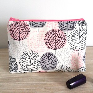 Estuche con cremallera para maquillaje, estuche para lápices, estuche para teléfono, cartera para pasaporte, bolsa para gimnasio, monedero con dibujo de árbol abstracto en rosa y gris
