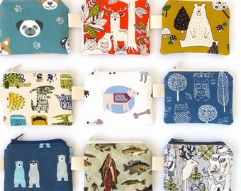 Boys Coin Purse Pouch: Dog Deer Polar Bear Owl Fish Trout