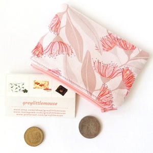 Pink Eucalyptus Card Wallet, Floral Coin Purse, Cute Zipper Pouch, Australian Gift for Mom Woman