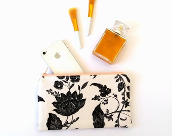 Floral purse, Women travel wallet, Makeup bag, Pencil pouch with zipper, Flower gift for her with sunflower and peony