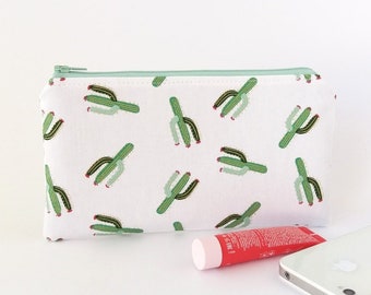Cactus zipper pouch, Makeup pouch, Cactus wallet, Small purse, Flat makeup bag, Women travel wallet, Best friend gift, Succulents pouch bag