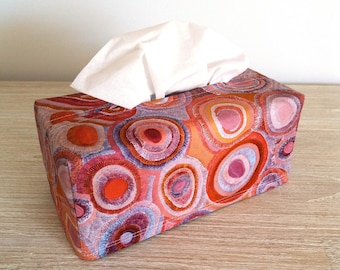 Indigenous fabric tissue box cover, Bathroom or kitchen decoration with Aboriginal Australian print, Housewarming gift for hostess