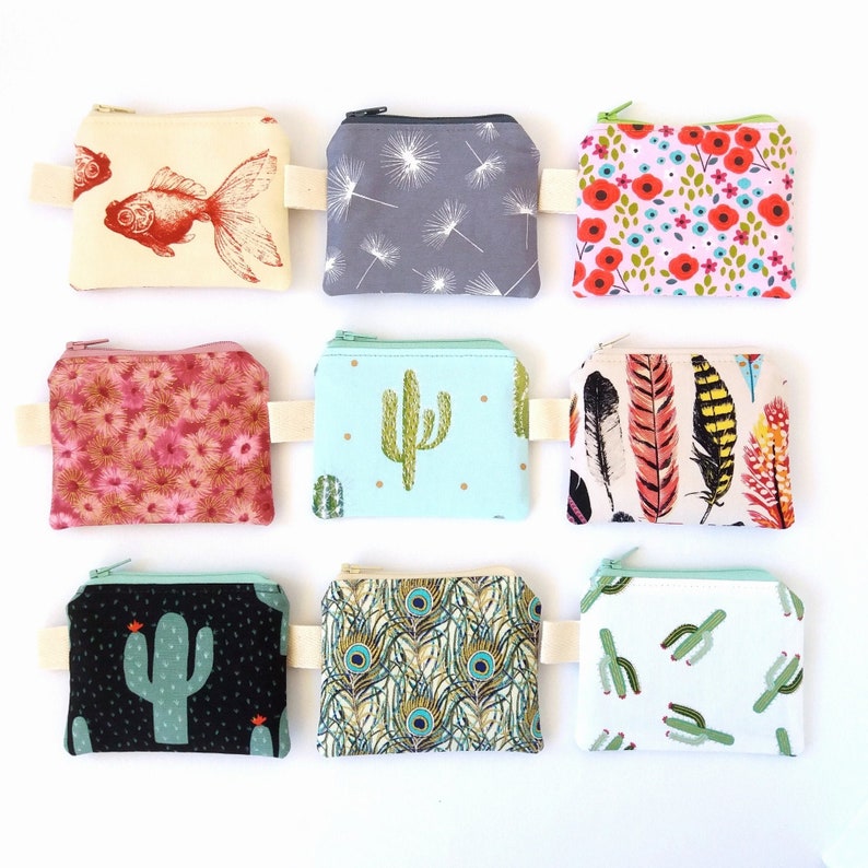 Women wallet Small zipper pouch Coin pouch Fish Dandelion Floral Poppy Gumnut Cactus Feather Peacock Tribal Mini purse Cute coin purse