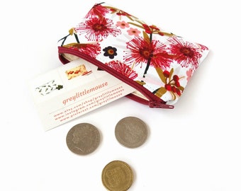 Eucalyptus floral coin purse, Cute coin pouch, Tiny wallet, Small zipper pouch, Australian gift for girl, Jocelyn Proust design