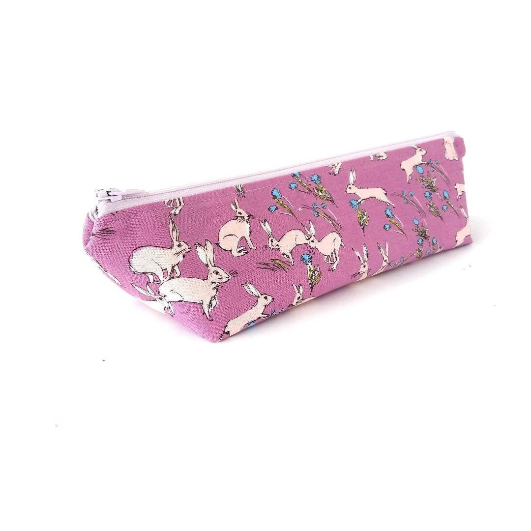Cute pencil case Bunny pencil case Purple pencil pouch Long Etsy