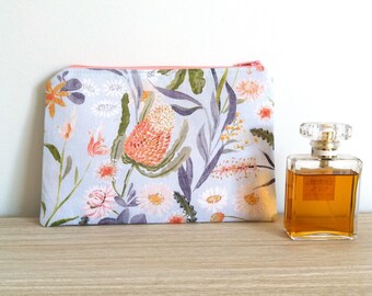 Australian banksia purse, Canvas makeup bag, Large travel wallet, Medication pouch, Botanical gifts for Mom gardener