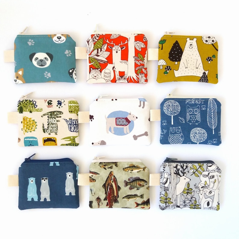 Boys coin purse, Cute coin pouch, Keychain wallet, Tiny zipper pouch, Animal purse for boys, Dog Deer Polar Bear Owl Fish Trout image 1