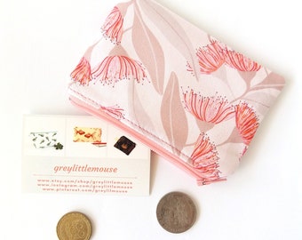 Pink eucalyptus card wallet, Floral coin purse, Cute zipper pouch, Australian gift for Mom woman, Jocelyn Proust design