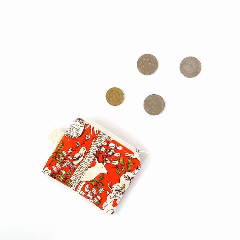 Animals Key ring wallet Woodland wallet Cute coin pouch Children coin purse Deer Tiny zipper pouch Change money bag Child gift ideas