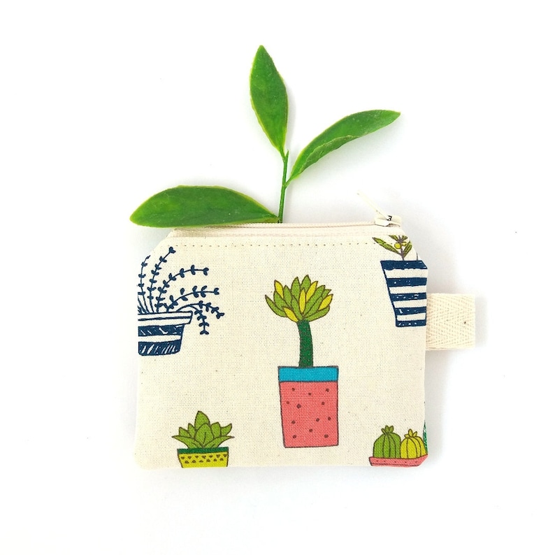 Earbud pouch Coin change pouch Tiny keychain wallet Potted cactus coin purse Mini bag for lanyard Teenage girl gifts Small zipper pouch