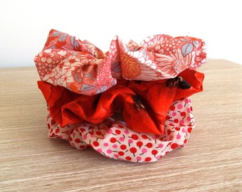 Floral Scrunchie Fabric Hair Tie with Poppies Flowers