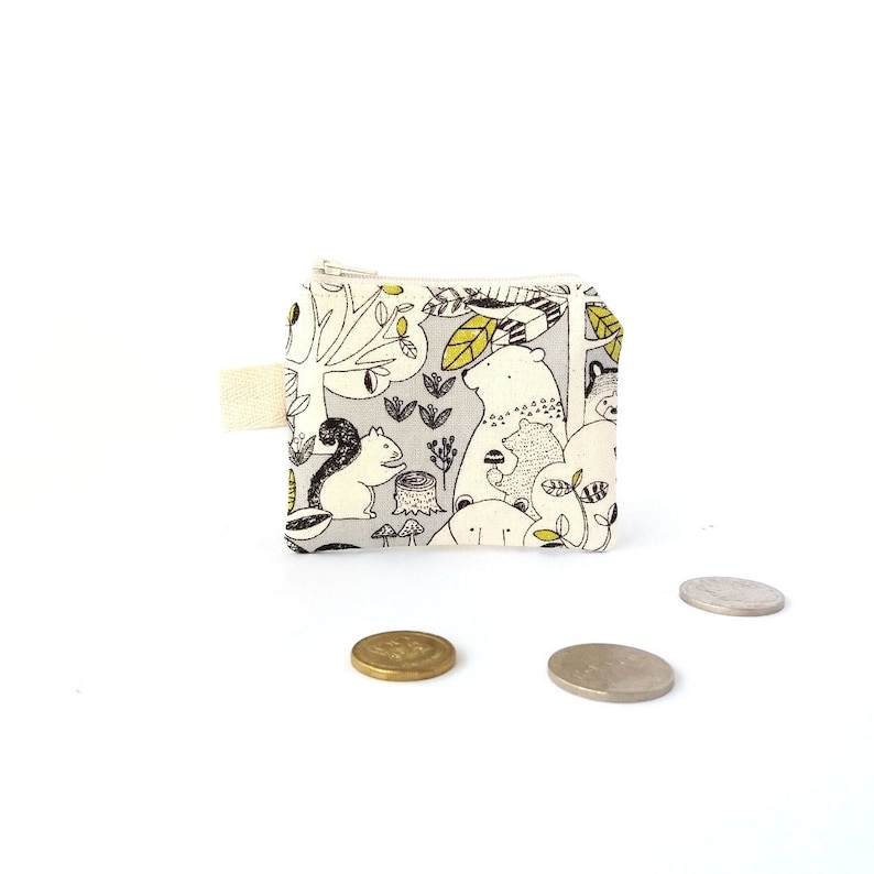 Animals Key ring wallet Woodland wallet Cute coin pouch Children coin purse Deer Tiny zipper pouch Change money bag Child gift ideas