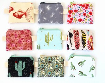 Cute coin purse, Coin pouch, Women wallet, Small zipper pouch, Mini purse, Fish Dandelion Floral Poppy Gumnut Cactus Feather Peacock Tribal