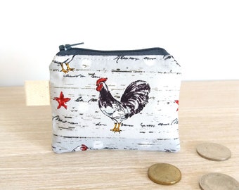 Chicken coin purse, Cute coin pouch, Mini wallet, Small zipper pouch, Gift for country child, Hen and roster, Farm