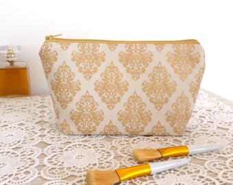 Gold makeup bag, Cosmetic purse, Zipper pouch, Moroccan diamond beauty bag, Gift for wife Mom Sister, Bridesmaids gifts