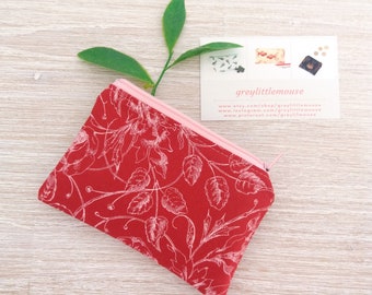 Floral card wallet, Red coin purse, Mini pouch, Credit card Medication storage pouch, Thank you gift for woman