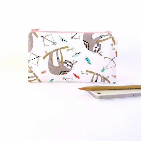 Canvas Cash Coin Purse,Sloth Face Animal Print Make Up Bag Zipper Small Purse Wallets