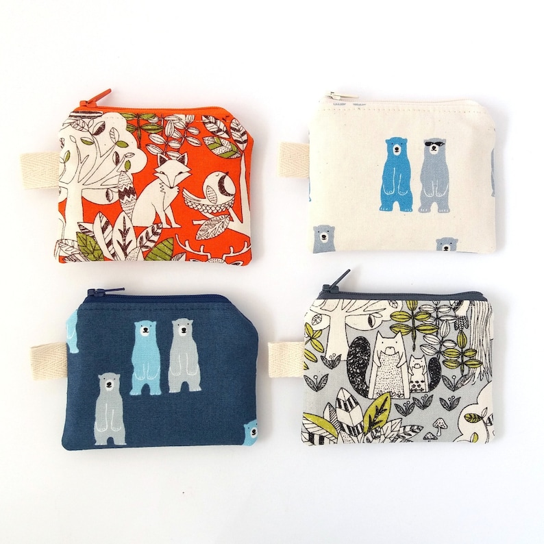 Animals Key ring wallet Woodland wallet Cute coin pouch Children coin purse Deer Tiny zipper pouch Change money bag Child gift ideas