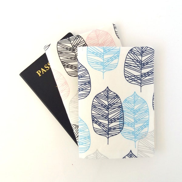 Couple passport cover, Women passport holder, Canvas passport wallet, Her travel accessory, Travel gifts, Fabric passport case, Leaves