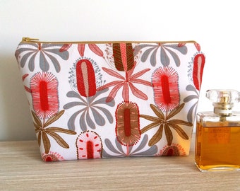 Floral cosmetic bag, Red banksia makeup bag, Travel pouch, Large make-up bag, Australian gift for Mum, Jocelyn Proust