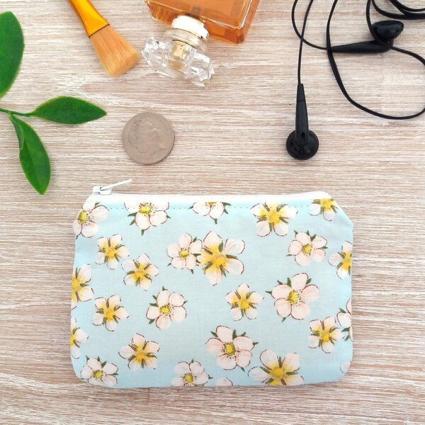 Floral card wallet Coin purse Small pouch for medication or inhaler Mini purse Flower gifts for woman Bag organizer purse Apple blossom