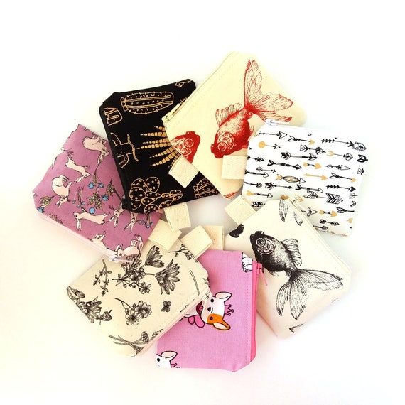 Arrow Feather Pattern Canvas Change Coin Purse Small Cute Money Bag With Zip