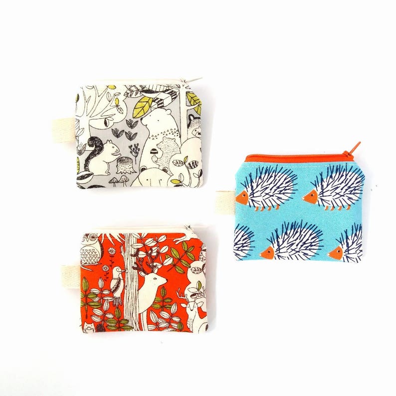 Animals Key ring wallet Woodland wallet Cute coin pouch Children coin purse Deer Tiny zipper pouch Change money bag Child gift ideas