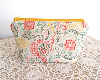 Floral make up pouch, Makeup bag, Small cosmetic bag, Zip up pouch, Sister gift ideas, Buttercup yellow pouch Colorful gift for Mom