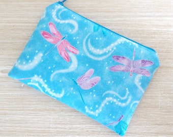 Dragonflies purse, Glitters zipper pouch, Travel makeup bag, Wallet clutch, Pencil case, Gift for girl or woman