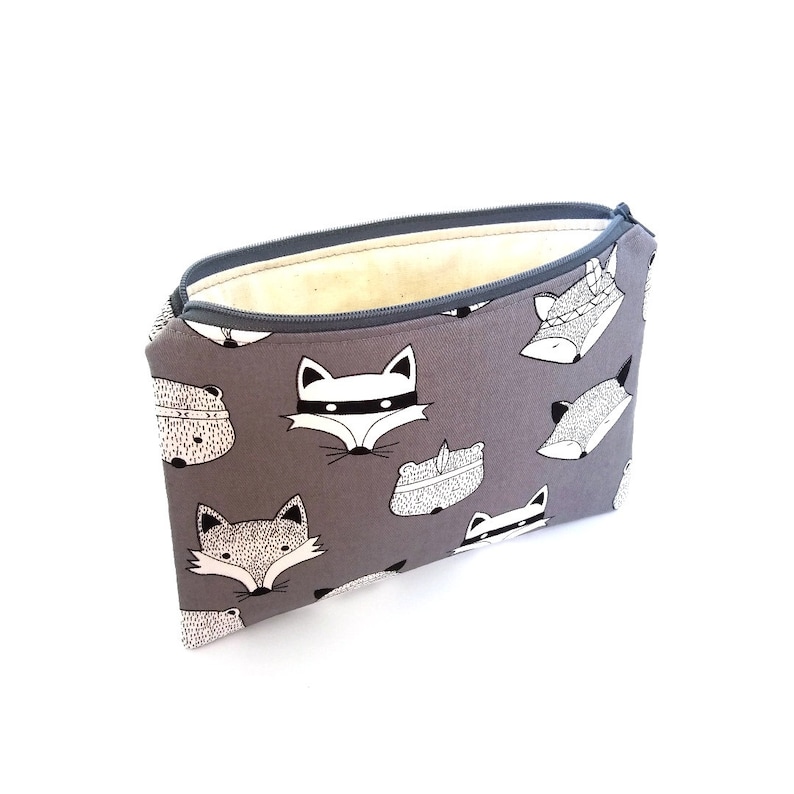 Badger Animal pencil pouch School stationary pouch Flat pencil case Racoon Cute nappy wallet Gift for child Travel zipper pouch Fox