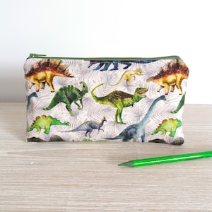 Bonita bolsa de lápices de dinosaurio para niño, billetera de viaje, bolsa de algodón con cremallera, regalo para amantes de los dinosaurios, Stegosaurus Brontosaurus Tyrannosaurus