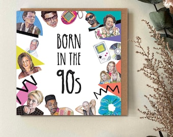 90s Birthday Card: Pop Culture Icons, Illustrated Greeting Card