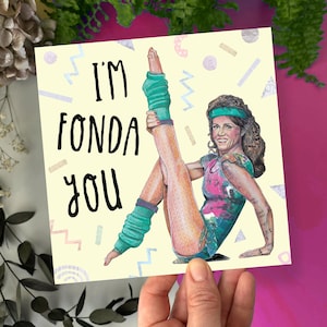 Funny 80s Valentine Card, Jane Fonda Workout Illustration, Retro Aerobics Pun Love Card image 1