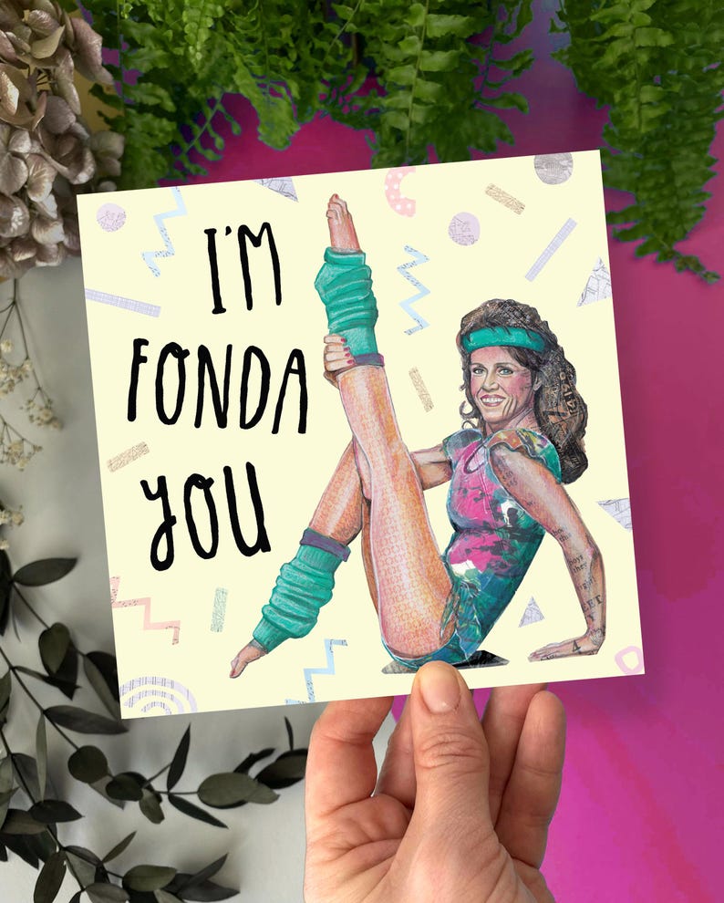 Funny 80s Valentine Card, Jane Fonda Workout Illustration, Retro Aerobics Pun Love Card image 1