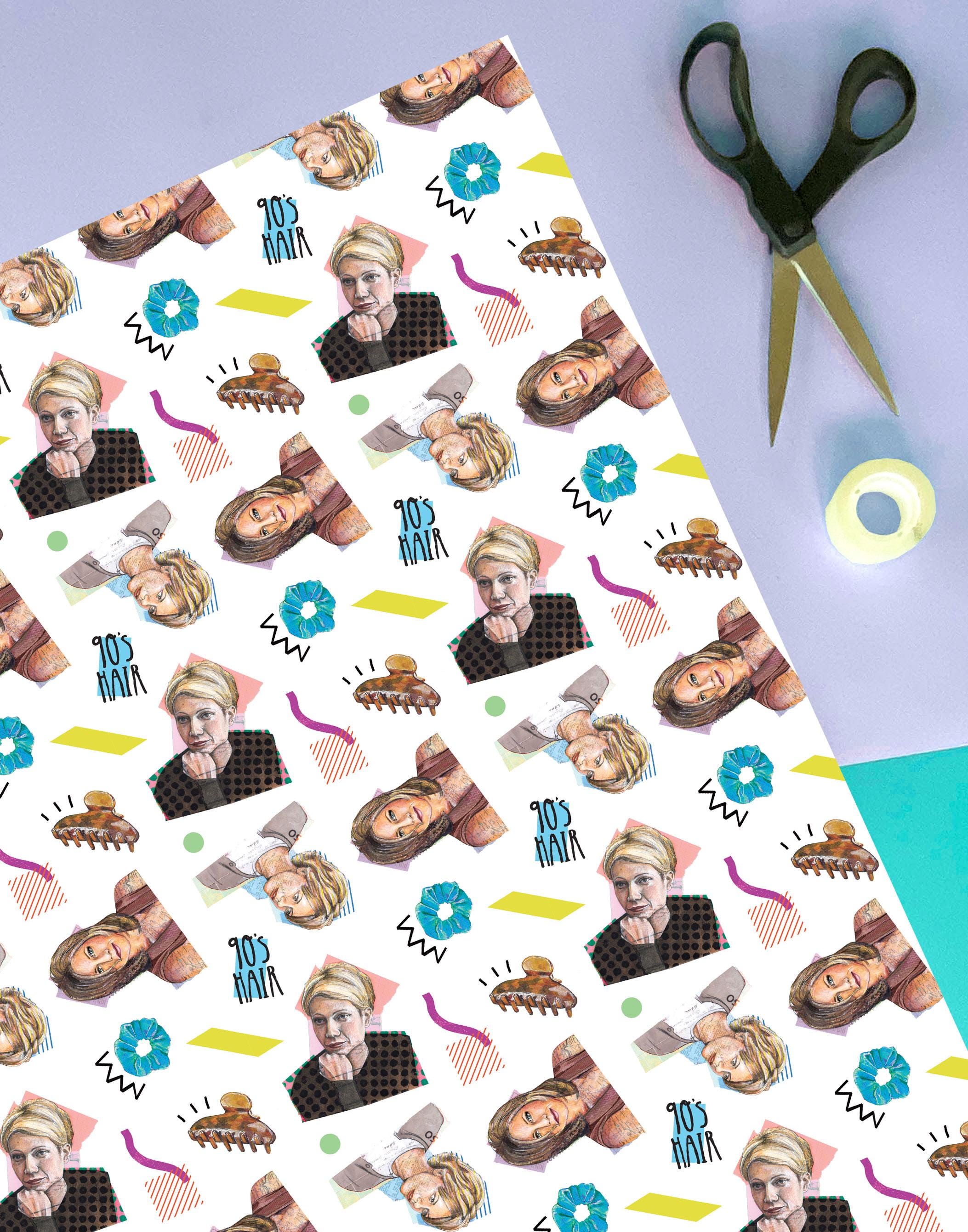 Discover 90s Romcom Wrapping Paper with Meg Ryan, Gwyneth, and Rachel Hair Design